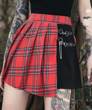 Karierte Röcke in Kontrastfarbe für Damen mit hoher Taille - Gothic Shop