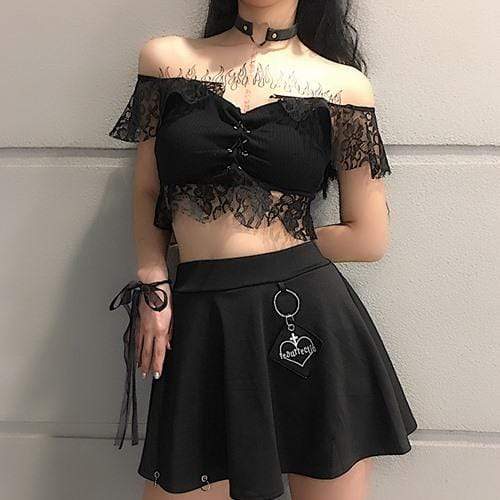 Damen-Gothic-Crop-Top mit floraler Spitze - Gothic Shop