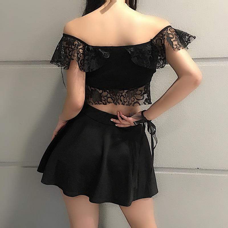 Damen-Gothic-Crop-Top mit floraler Spitze - Gothic Shop