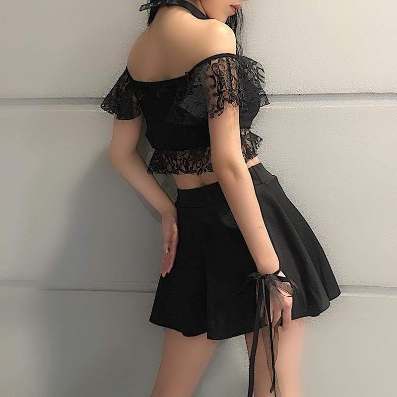 Damen-Gothic-Crop-Top mit floraler Spitze - Gothic Shop