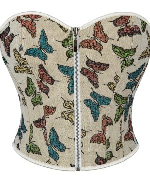 Damen-Vollbrustkorsett mit Gothic-Schmetterlingsdruck und Reißverschluss vorne - Gothic Shop