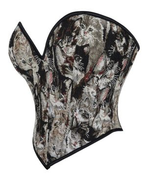 Damen-Schnür-Überbrustkorsett mit bestickter Gothic-Katze - Gothic Shop