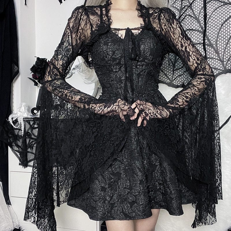 Gothic-Cape mit ausgestellten Ärmeln und Schnürung für Damen - Gothic Shop