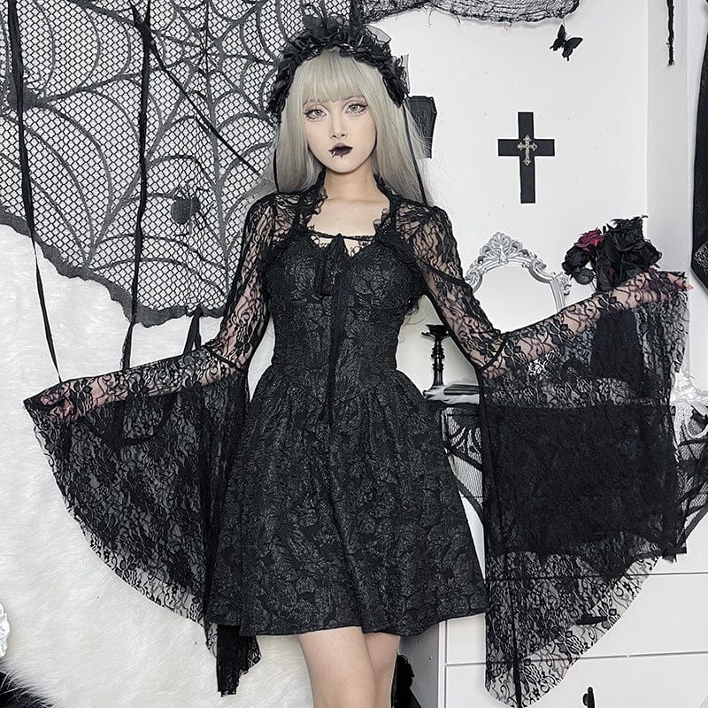 Gothic-Cape mit ausgestellten Ärmeln und Schnürung für Damen - Gothic Shop
