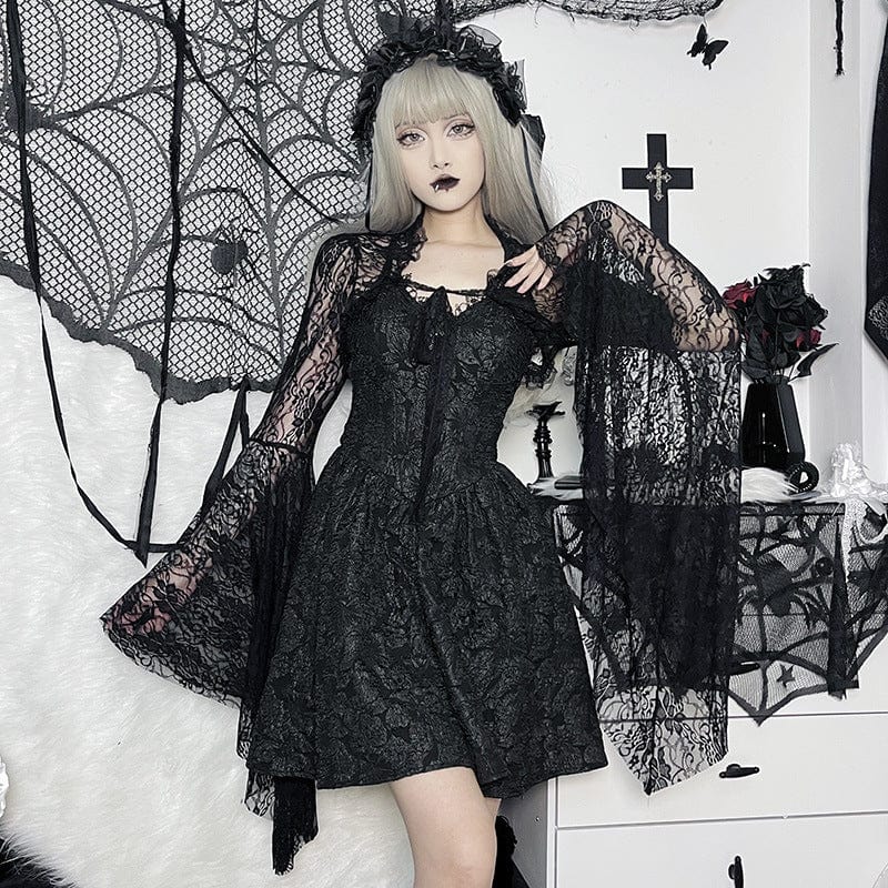 Gothic-Cape mit ausgestellten Ärmeln und Schnürung für Damen - Gothic Shop