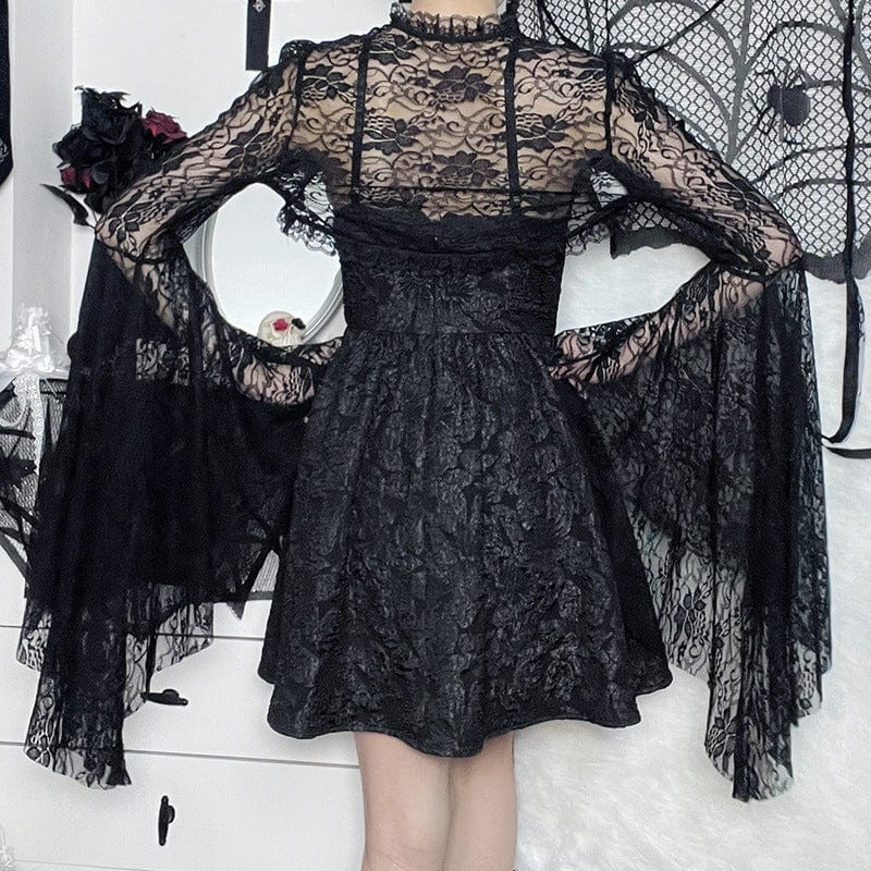 Gothic-Cape mit ausgestellten Ärmeln und Schnürung für Damen - Gothic Shop