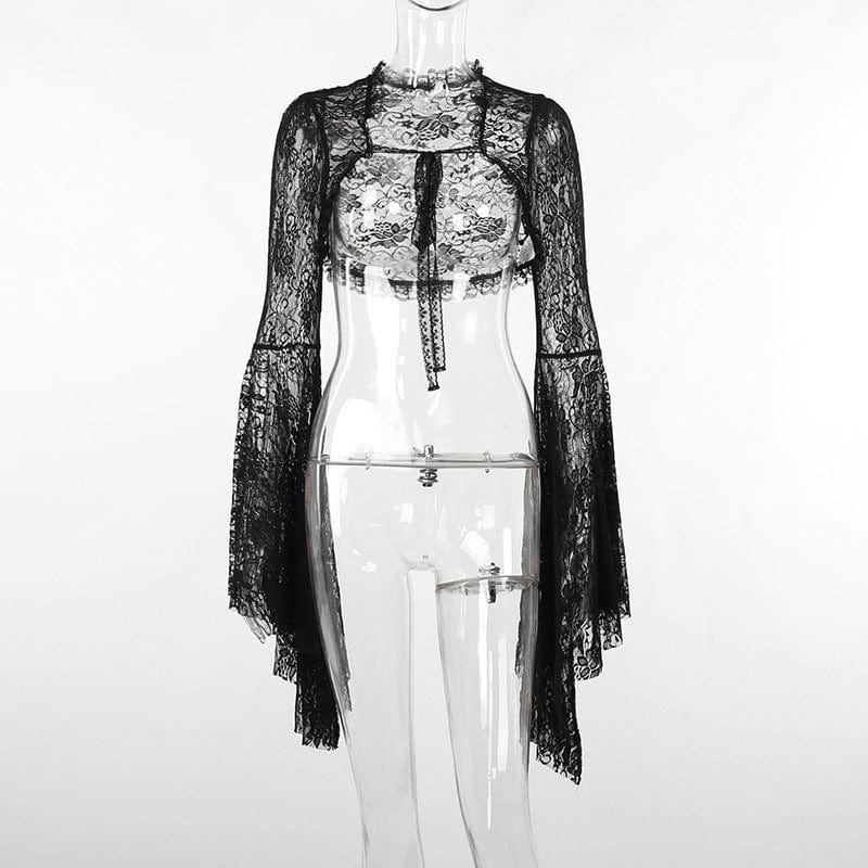 Gothic-Cape mit ausgestellten Ärmeln und Schnürung für Damen - Gothic Shop