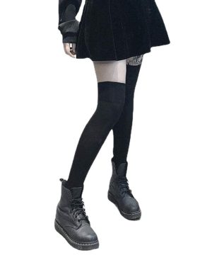 Damen-Oberschenkelstrümpfe aus Gothic-Fleece - Gothic Shop