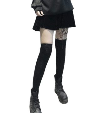 Damen-Oberschenkelstrümpfe aus Gothic-Fleece - Gothic Shop