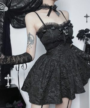 Damen-Slipkleid mit Gothic-Blumenprägung - Gothic Shop