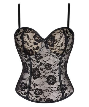 Damen-Hosenträger-Vollbrustkorsett mit Gothic-Blumendruck - Gothic Shop