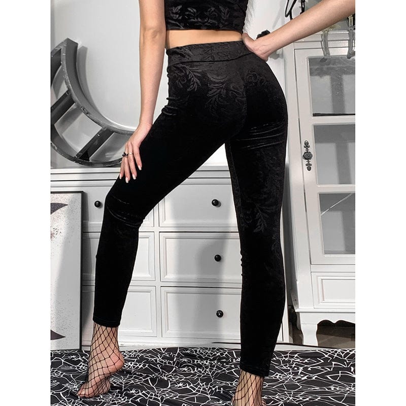 Damen-Gothic-Leggings aus Samt mit hoher Taille - Gothic Shop