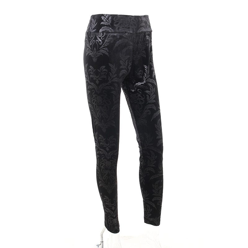 Damen-Gothic-Leggings aus Samt mit hoher Taille - Gothic Shop
