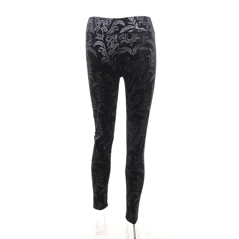 Damen-Gothic-Leggings aus Samt mit hoher Taille - Gothic Shop