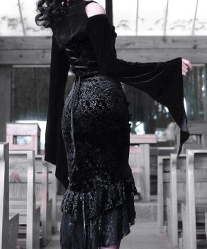 Gothic-Jacquard-Wickelrock mit unregelmäßigem Saum für Damen - Gothic Shop