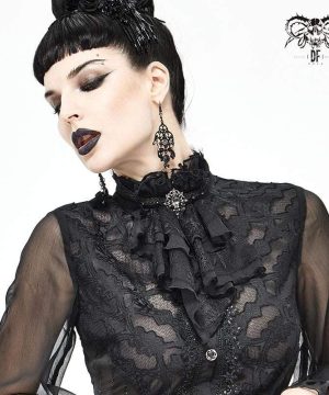 Mehrschichtige schwarze Halsbekleidung aus Gothic-Spitze für Damen - Gothic Shop