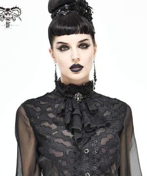 Mehrschichtige schwarze Halsbekleidung aus Gothic-Spitze für Damen - Gothic Shop