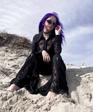 Damen-Gothic-Splice-Schlaghose mit Spitze - Gothic Shop