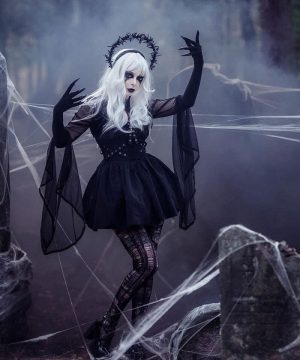 Damen-Slipkleid im Gothic-Stil mit Schnürung und Ösen - Gothic Shop