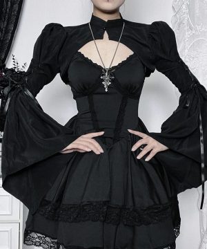 Gothic-Umhang mit ausgestellten Ärmeln und Schnürung für Damen - Gothic Shop