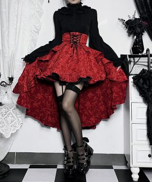 Damen-Gothic-Rock mit Schnürspleiß und unregelmäßigem Saum - Gothic Shop