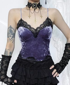 Damen-Tanktop aus Gothic-Spitze-Samt - Gothic Shop