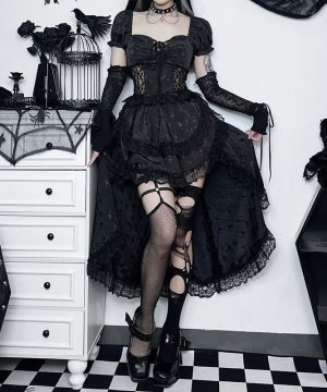 Mehrlagiger Gothic-Rock mit Spitzensaum für Damen - Gothic Shop