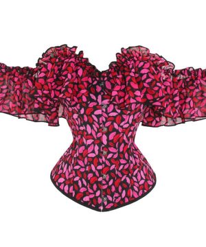 Damen-Gothic-Korsett mit Lippenmuster und Rüschen - Gothic Shop