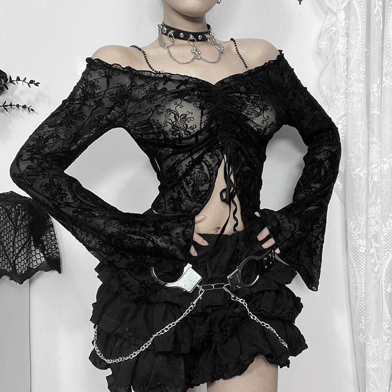Schulterfreies Gothic-Top mit Kordelzug und Spitze für Damen - Gothic Shop