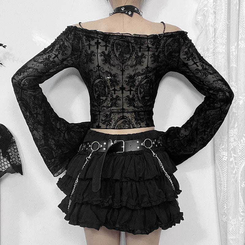 Schulterfreies Gothic-Top mit Kordelzug und Spitze für Damen - Gothic Shop