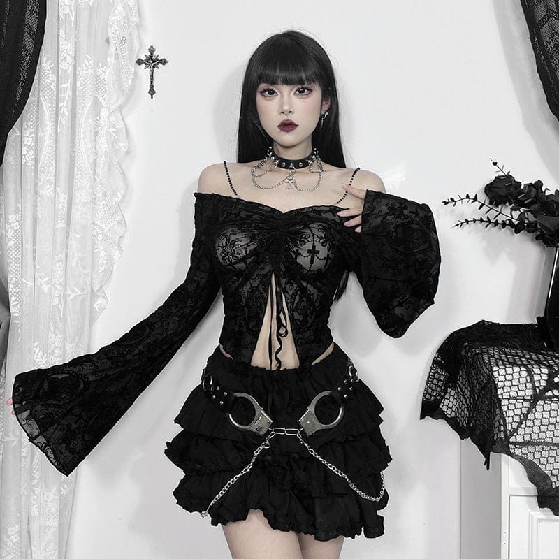 Schulterfreies Gothic-Top mit Kordelzug und Spitze für Damen - Gothic Shop