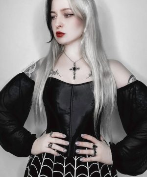 Schulterfreies Gothic-Überbrustkorsett mit Schnürung für Damen - Gothic Shop