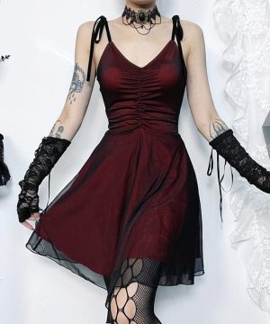 Damen-Slipkleid im Gothic-Stil mit Rüschen und Schnürung - Gothic Shop