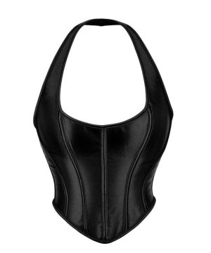 Einfarbiges Neckholder-Vollbrustkorsett im Gothic-Stil für Damen - Gothic Shop