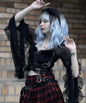 Damen-Spitzenhemd im Gothic-Stil mit Trägern und ausgestellten Ärmeln - Gothic Shop