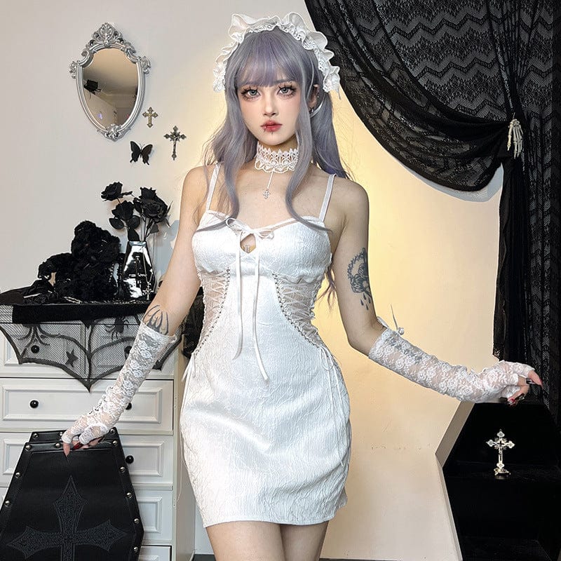 Damen-Gothic-Trägerkleid mit Spitzenspleiß - Gothic Shop