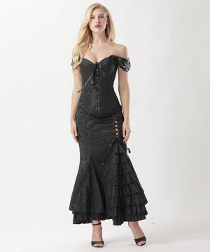 Schulterfreies Gothic-Riemchen-Überbrustkorsett für Damen - Gothic Shop
