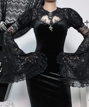 Gothic-Umhang aus Spitze mit Trompetenärmeln für Damen - Gothic Shop