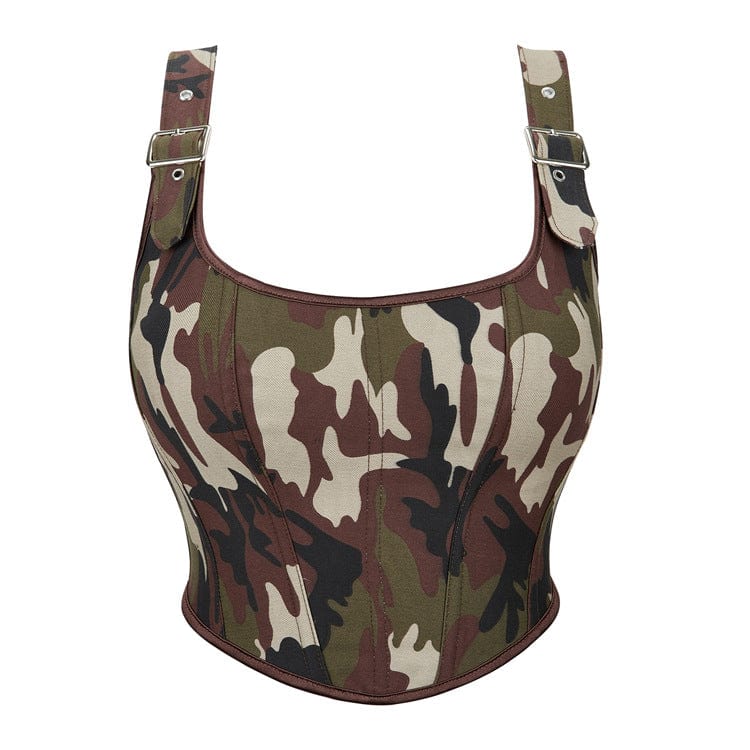 Damen-Overbust-Korsett mit Grunge-Camouflage-Schnallen - Gothic Shop