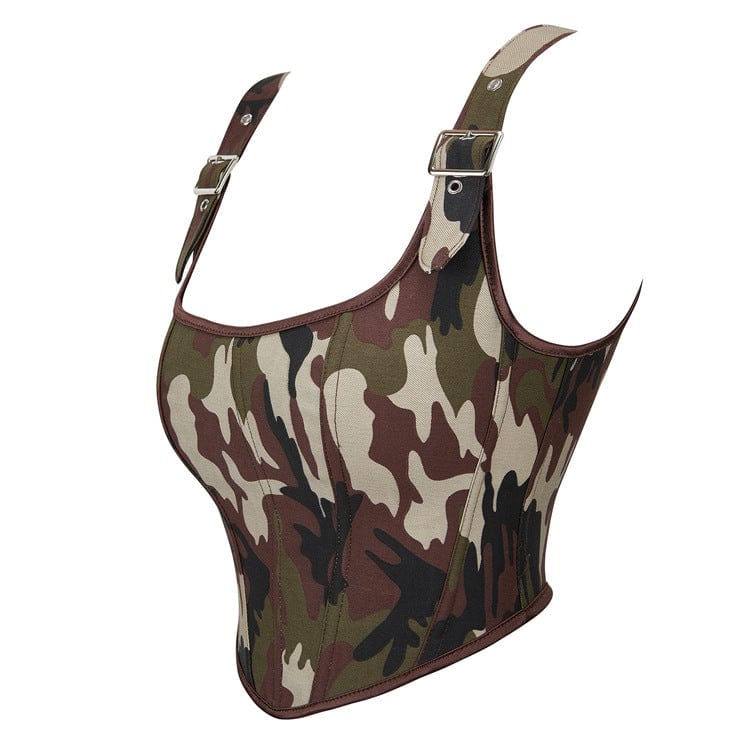 Damen-Overbust-Korsett mit Grunge-Camouflage-Schnallen - Gothic Shop