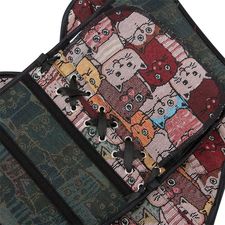 Damen-Vollbrustkorsett mit bunter Katzenstickerei im Grunge-Stil - Gothic Shop