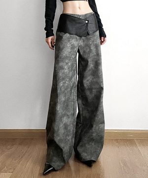 Weite Hose aus Grunge-Kunstleder für Damen - Gothic Shop