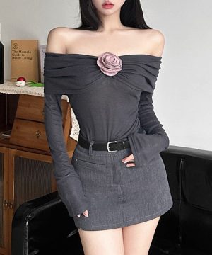 Damen-Grunge-Blume-Schulterhemd mit langen Ärmeln - Gothic Shop