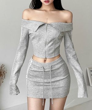 Schulterfreies Crop-Top im Grunge-Stil für Damen mit langen Ärmeln - Gothic Shop