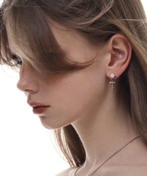 Damen-Ohrringe im Grunge-Stil mit rosa Rosen - Gothic Shop