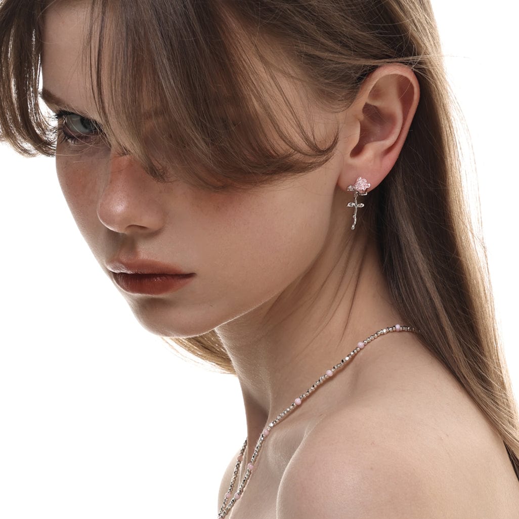 Damen-Ohrringe im Grunge-Stil mit rosa Rosen - Gothic Shop