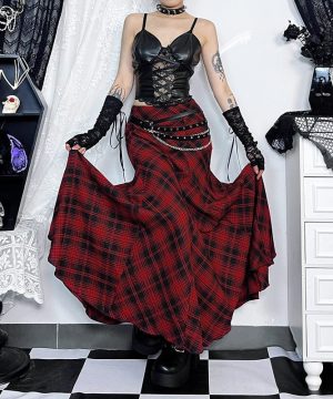 Damen-Fischschwanzrock mit Grunge-Karomuster - Gothic Shop
