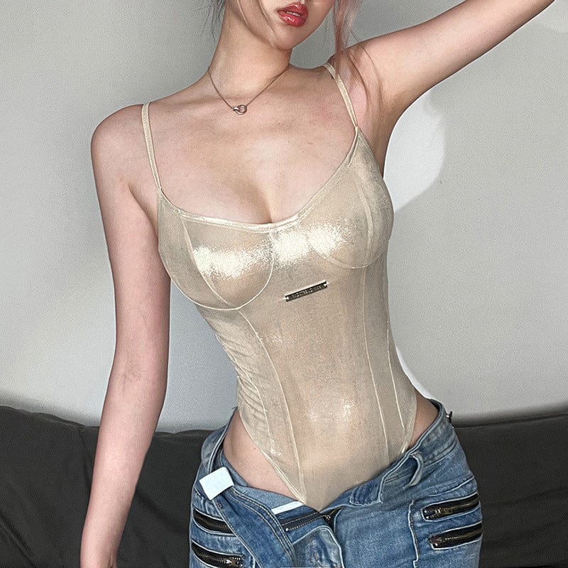 Einfarbiger glitzernder Grunge-Body für Damen - Gothic Shop