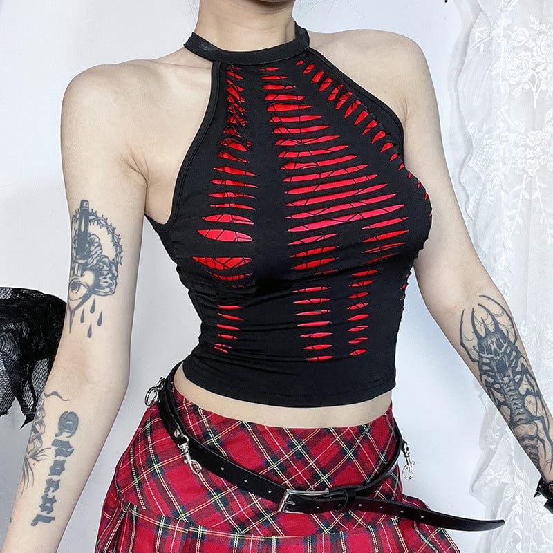 Zerrissenes Grunge-Spinnennetz-Tanktop für Damen - Gothic Shop