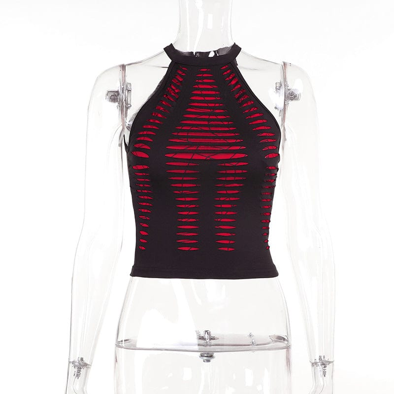 Zerrissenes Grunge-Spinnennetz-Tanktop für Damen - Gothic Shop